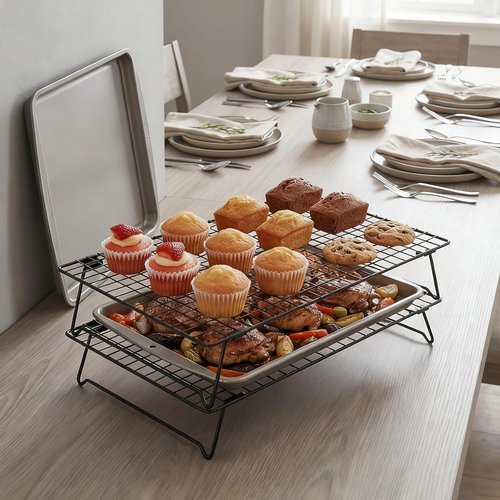 Cooling Racks | Skiennix 13.4x9.4 Inch 2-Pack - Durable Carbon Steel, Stackable Design for Baking & Roasting