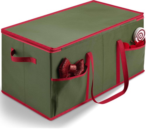 Christmas Ornament Storage | Holds Up to 128 Ornaments - Adjustable Dividers & Zippered Top, Green