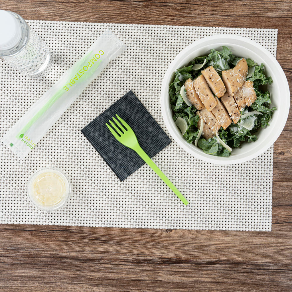 Restaurantware Basic Nature 6.5 Inch Forks 250 Disposable Fork - Individually Wrapped Durable Green CPLA Disposable Silverware Withstands Up To 180F Ideal For Large Events