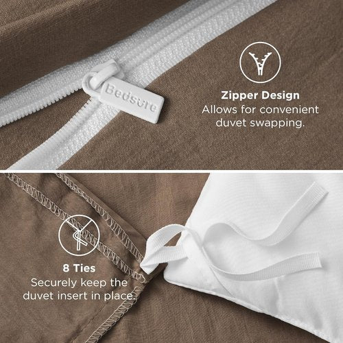 Bedsure Coffee Duvet Cover Set - Twin/Twin XL, Extra Soft Prewashed Polyester, Zipper Closure, 2 Pieces