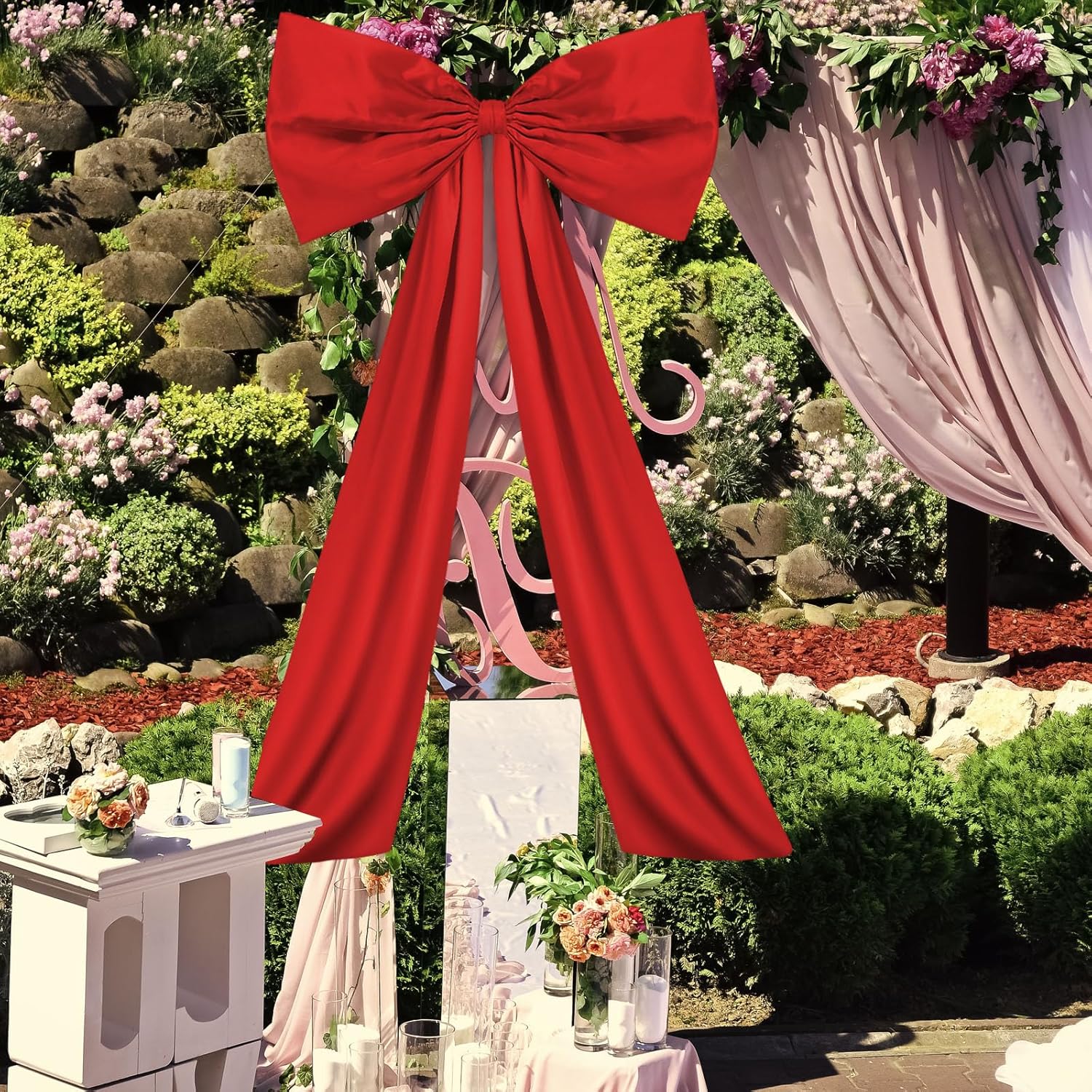 Wavwavw Large Red Bow Decor - Giant Satin Ribbon Tie for Birthday & Wedding Decorations | 24 x 36 Inches