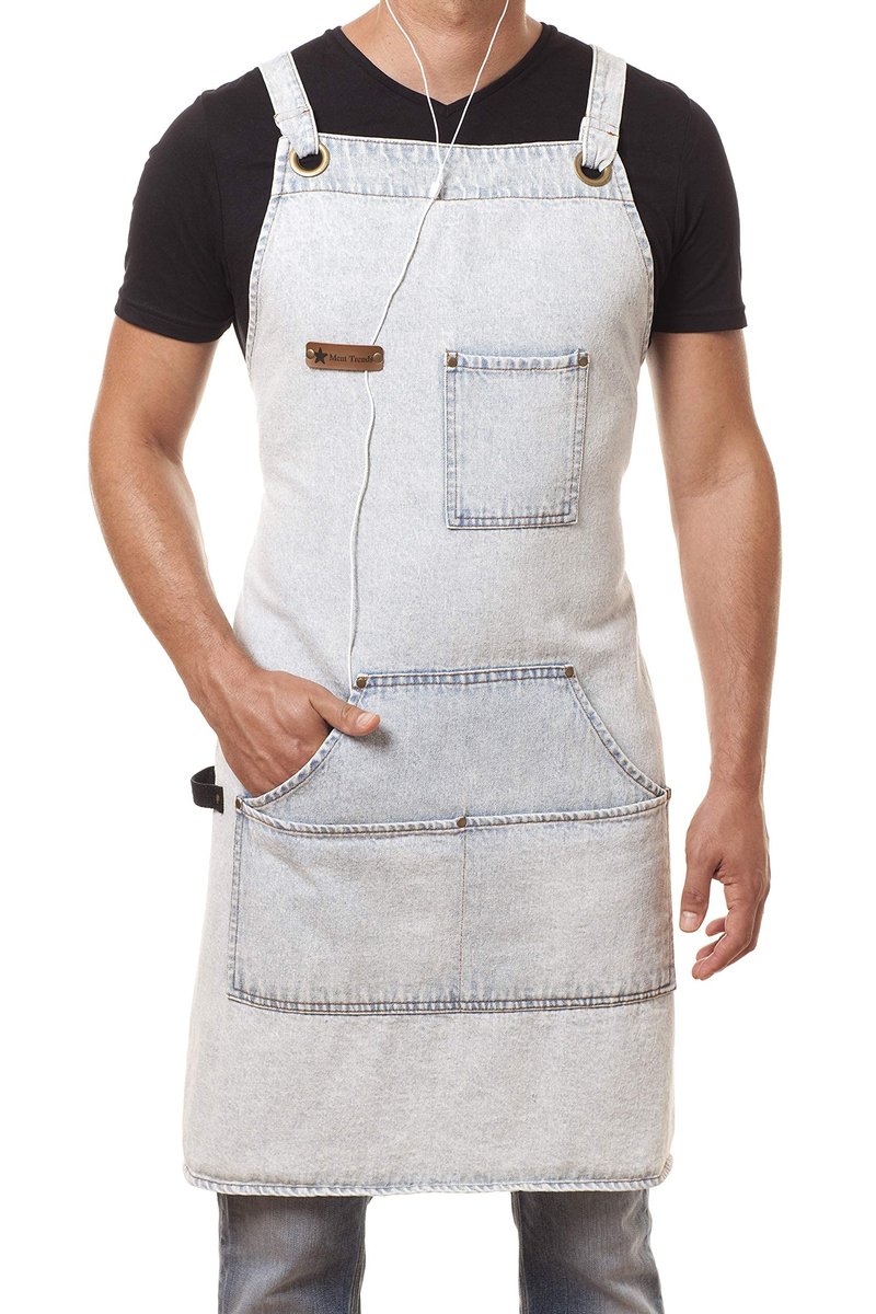 ARAWAK BRAVE Denim Apron for Chef Kitchen BBQ Grill Blue Towel Loop + Quick Release Buckle + Tool Pockets Adjustable M to XXL