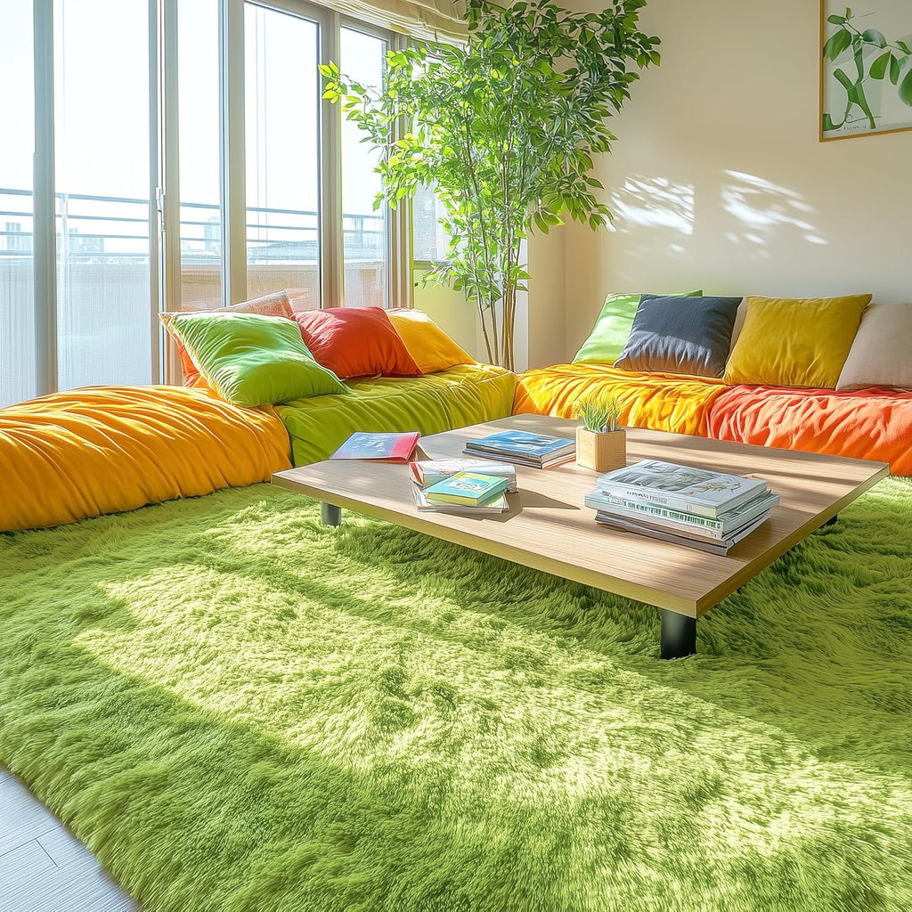 OLANLY Large Area Rug - Soft Fluffy Shaggy Carpet for Living Room & Bedroom | 5x7, Grass Green