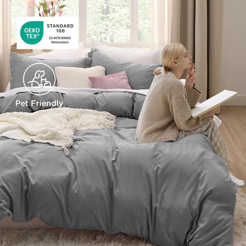 Bedsure Grey California King Duvet Cover - Extra Soft Prewashed Cotton-Like Polyester Set, 104x98 Inches with Zipper Closure & 2 Pillow Shams