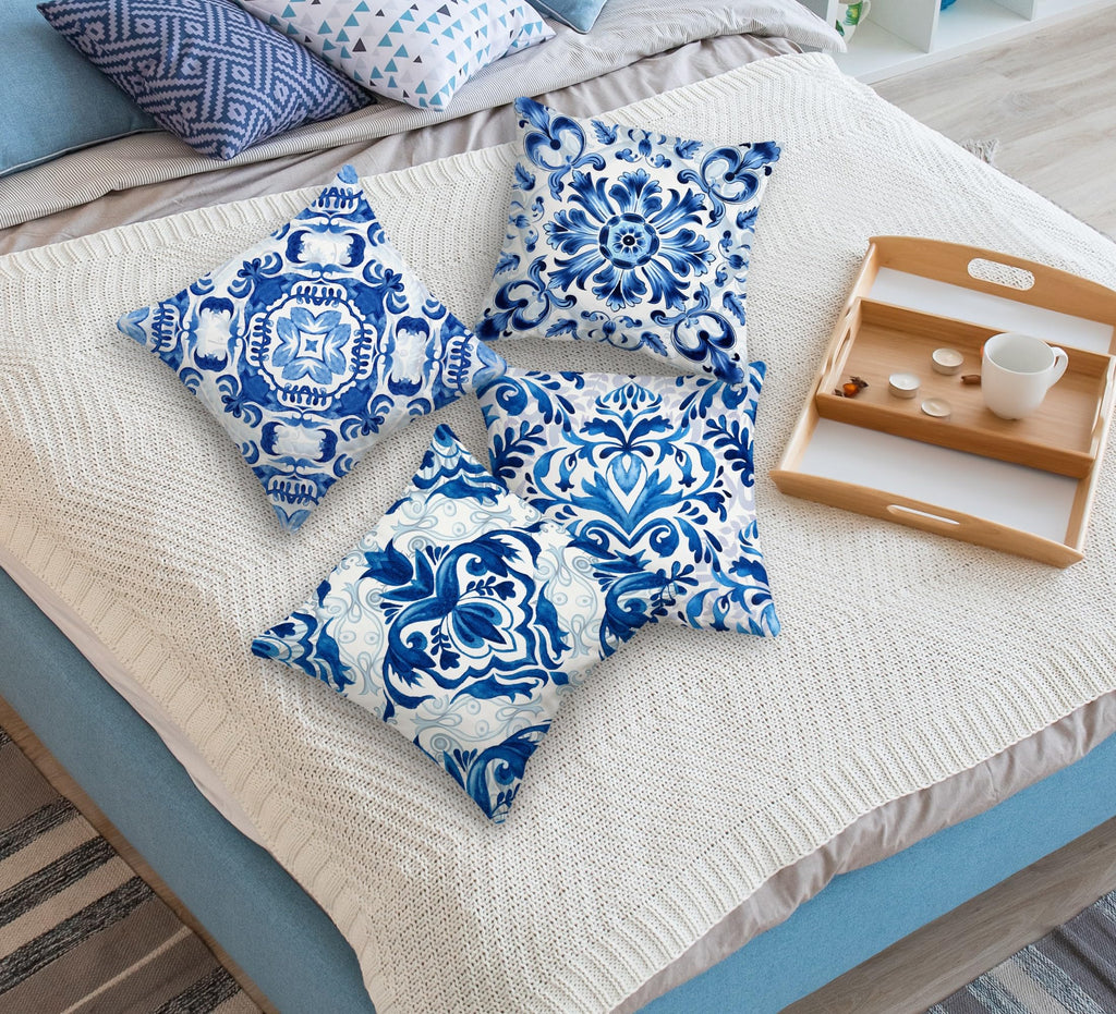 Huester Chinoiserie Pillow Covers - 18x18, Decorative Throw Pillows, Blue and White Porcelain Living Room Home Decor