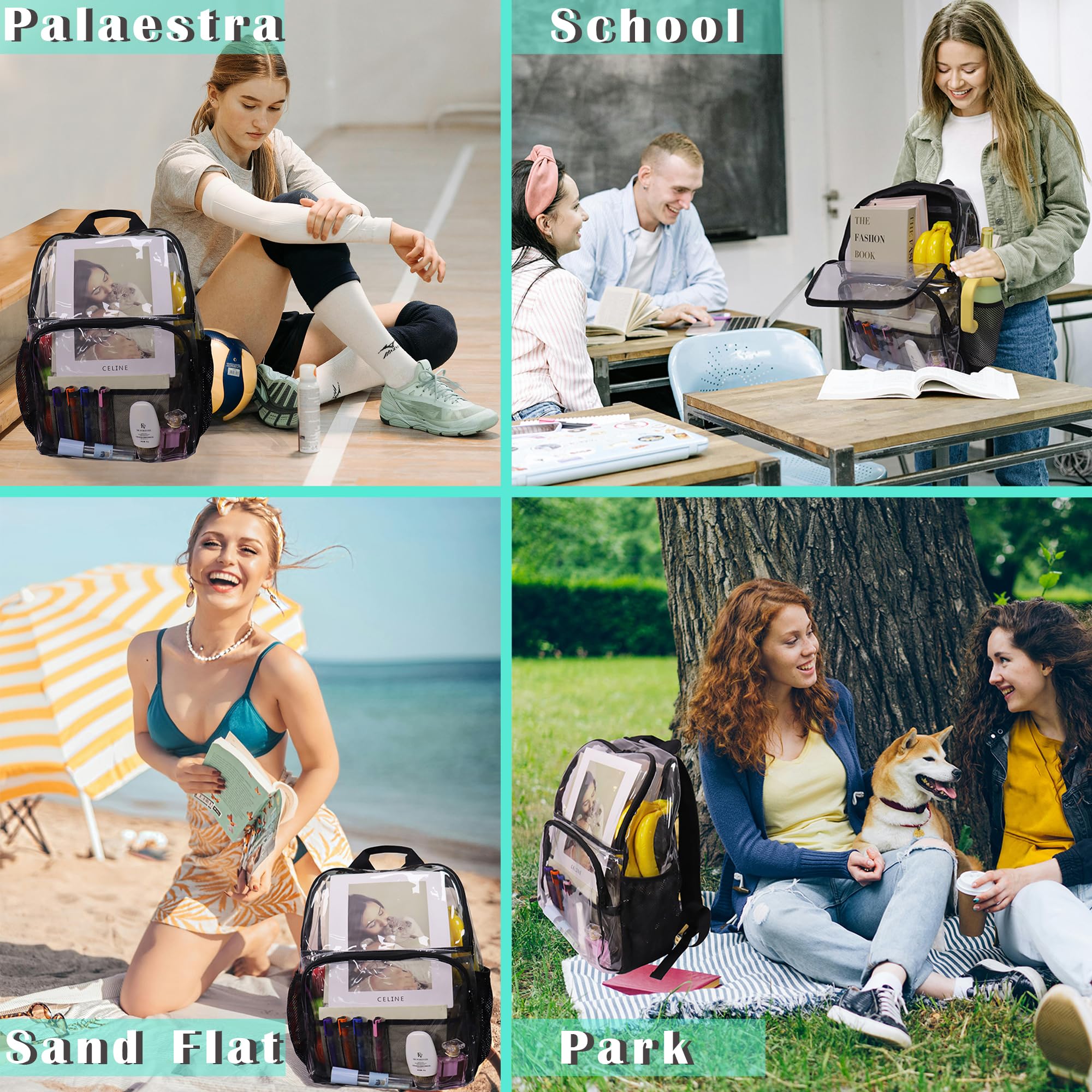 GiMiUiTo Clear Backpacks for School,18'' Large Clear Backpack Heavy Duty Clear Backpack See Through Backpack Clear Bookbag for Student,School,Work,Travel,Black