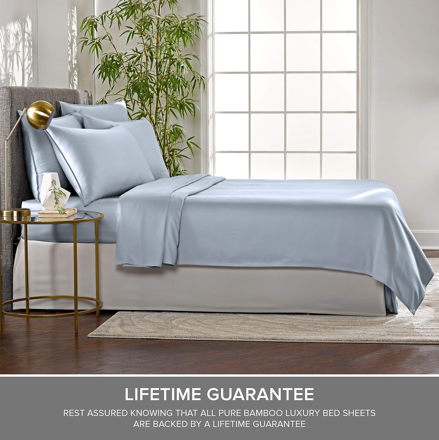 Pure Bamboo Short Queen Sheets - 100% Organic Viscose Bed Set, Soft & Cooling | 60"x75", Sterling Blue
