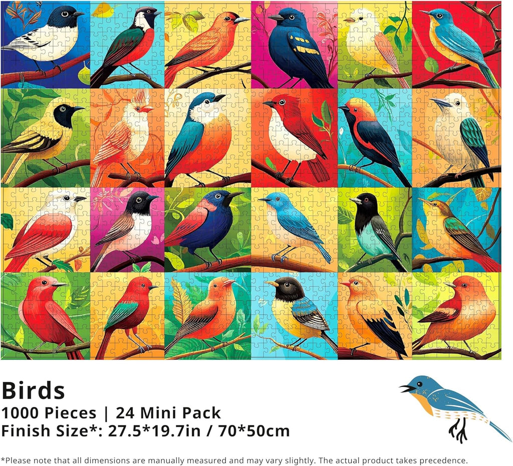 Rokt&Razo Mini Daily Puzzles - 24 Individual Bird Designs | 1000 Pieces Advent Calendar for All Ages - 27.5 x 19.7 in