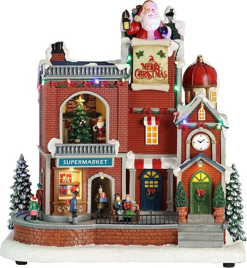 Moments In Time Lighted Christmas Village House - Animated Holiday Scene with LED Lights & Music | Gift Box Ready Decor