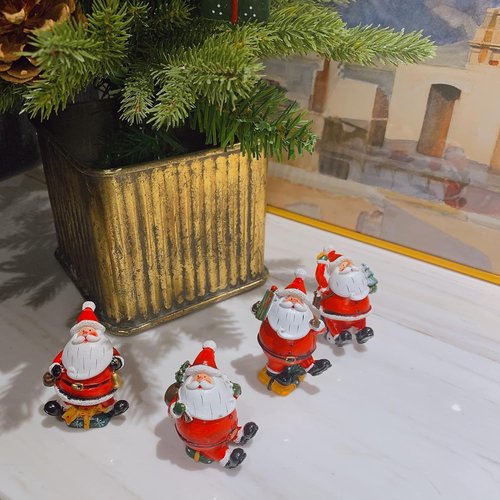 Crafjie Mini Christmas Santa Claus Figurines - 4PCS Resin Ornaments for Festive Decor