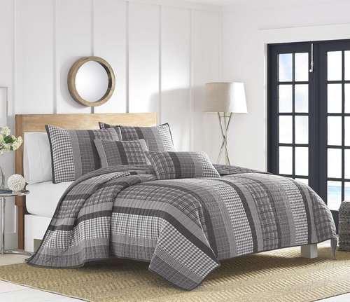 Nautica - Twin Quilt Set, Cotton Reversible Bedding, Home Decor for All Seasons, Dorm Room Essentials (Gulf Shores Grey, Twin)