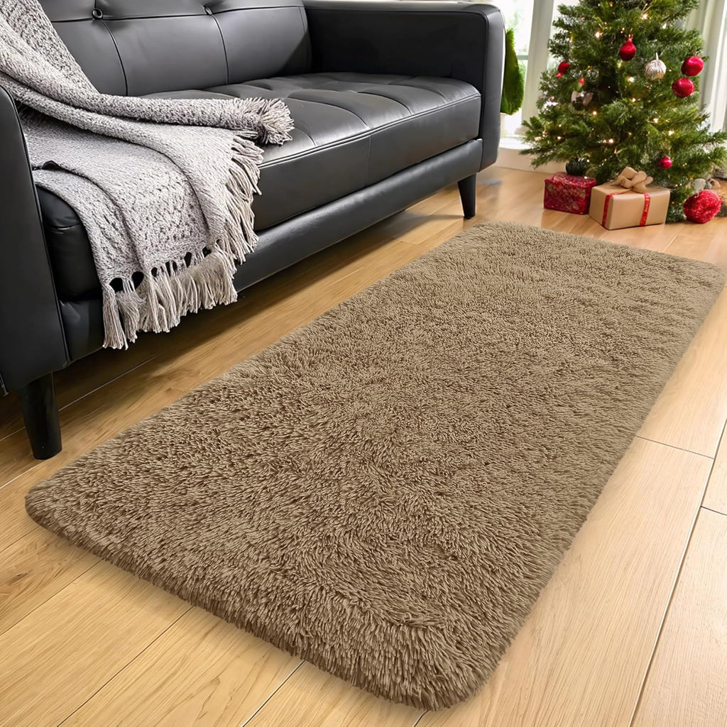 OLANLY Runner Rugs - Machine Washable Soft Fluffy Shaggy Design for Hallway & Bedroom | Taupe