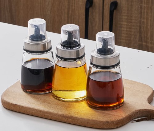 HAIZEEN [3 Pack 180ml/6 oz Airtight Olive Oil Dispenser Bottle,Oil and Vinegar Cruet Set for Kitchen and BBQ, Oil Decanter for Cooking Wine/Soy Sauce/Vinegar, Leak-Proof Spout with Dust Cap
