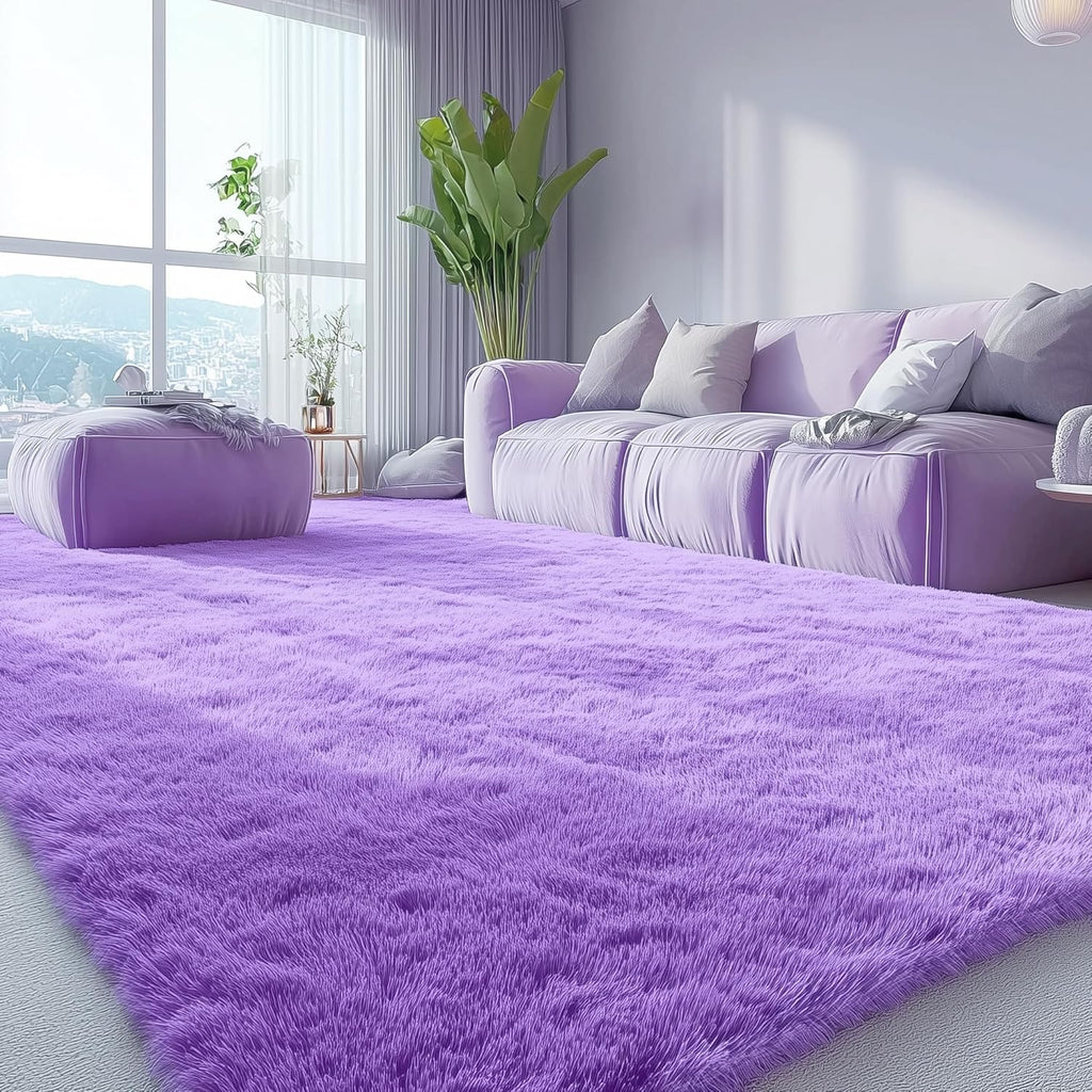 OLANLY Large Area Rug - Soft Fluffy Shaggy Indoor Carpet for Living Room & Bedroom | 9x12 ft, Purple