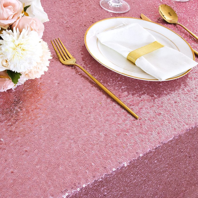 B-COOL Sequin Tablecloth Sparkle Table Cloth Rectangle Sequined Table Overlay Glitter Tablecloth for Baby Shower Decoration Ceremony Graduation Party-90x132 Inch Fuchsia Pink