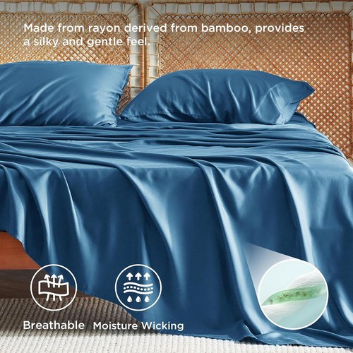 Bedsure California King Sheet Sets - Cooling Rayon Bamboo Sheets | Breathable, Soft & Deep Pocket Up to 16 Inches - Teal