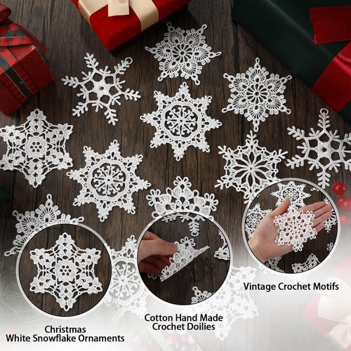 Buryeah Winter Snowflake Ornaments - 36 Pcs Crochet Decorations for Christmas Tree | 6 Styles in White