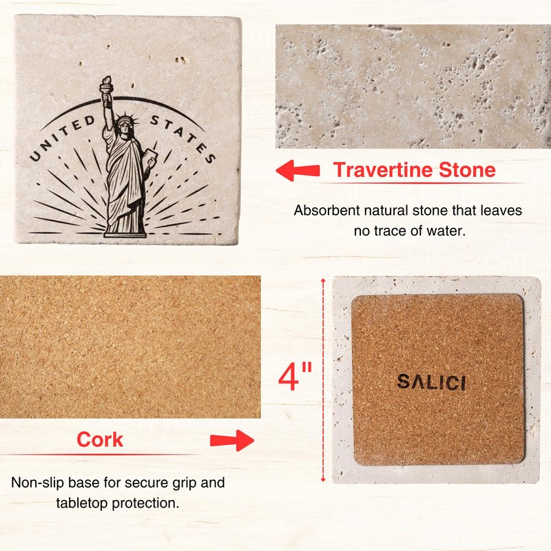SALICI Drink Coasters Set of 4, Stone Absorbent Coasters for Drinks, Cute Coasters for Desk, Marble Home Decor, Tabletop Protection, Suitable for Kinds of Cups, 4 Inches, Coastal & Ocean