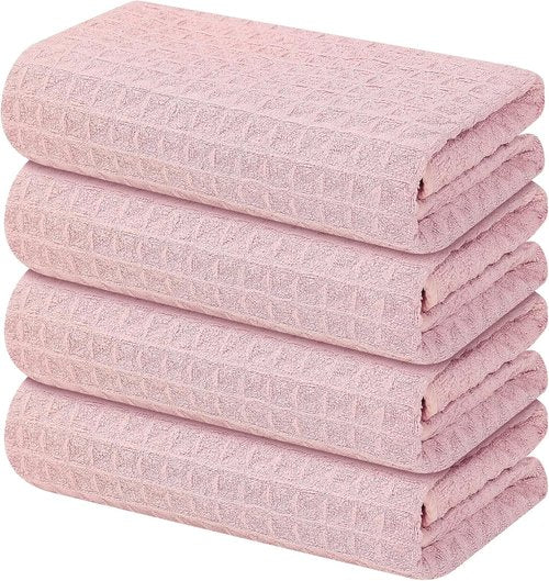 Homaxy Microfiber Kitchen Towels - Ultra Absorbent Waffle Weave | 16 x 28 Inch, 4 Pack in Pink