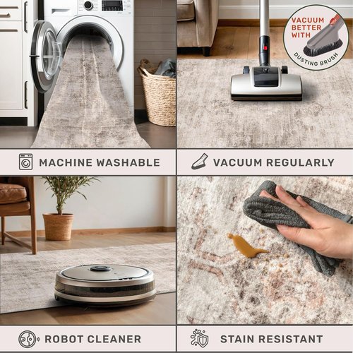 Hazo Haus Washable 5x7 Area Rug - Ultra Soft Non-Slip Neutral Beige & Peach for Living Room, Dining Room & Bedroom