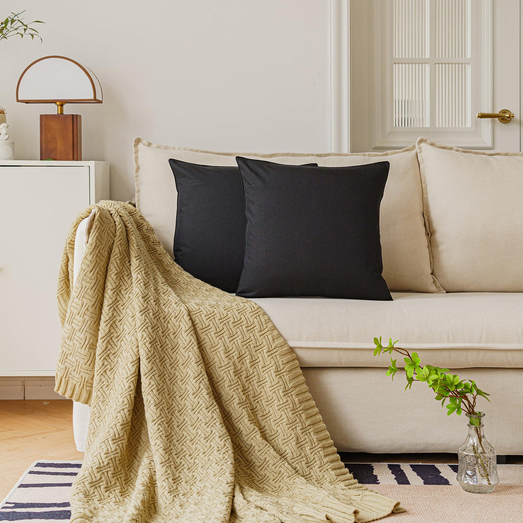 NiNi ALL Outdoor Waterproof Throw Pillow Covers Set of 2 Decorative Farmhouse Garden Pillowcase Solid Cushion Cases for Patio Tent Couch 26x26 inch Black