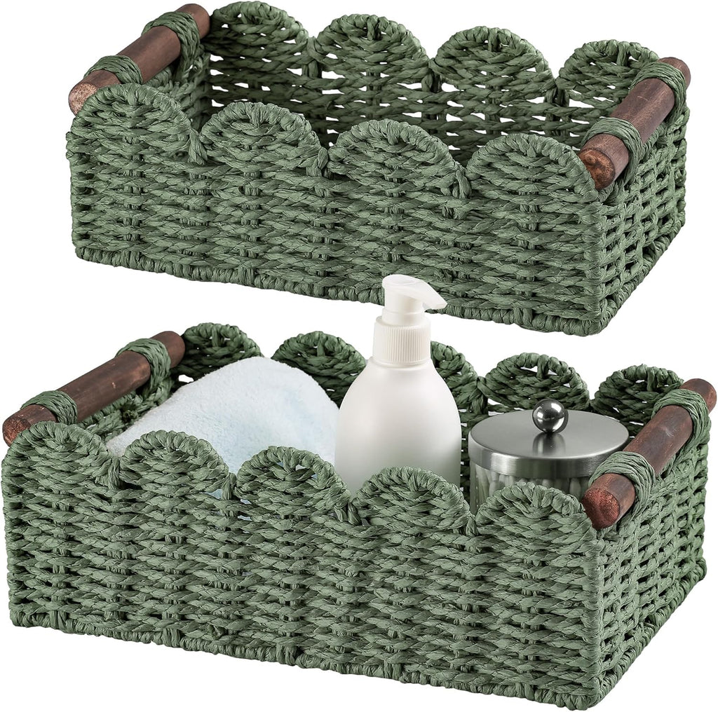 Skiennix Wicker Storage Basket - Stylish Organizer for Toilet Paper | Green Color