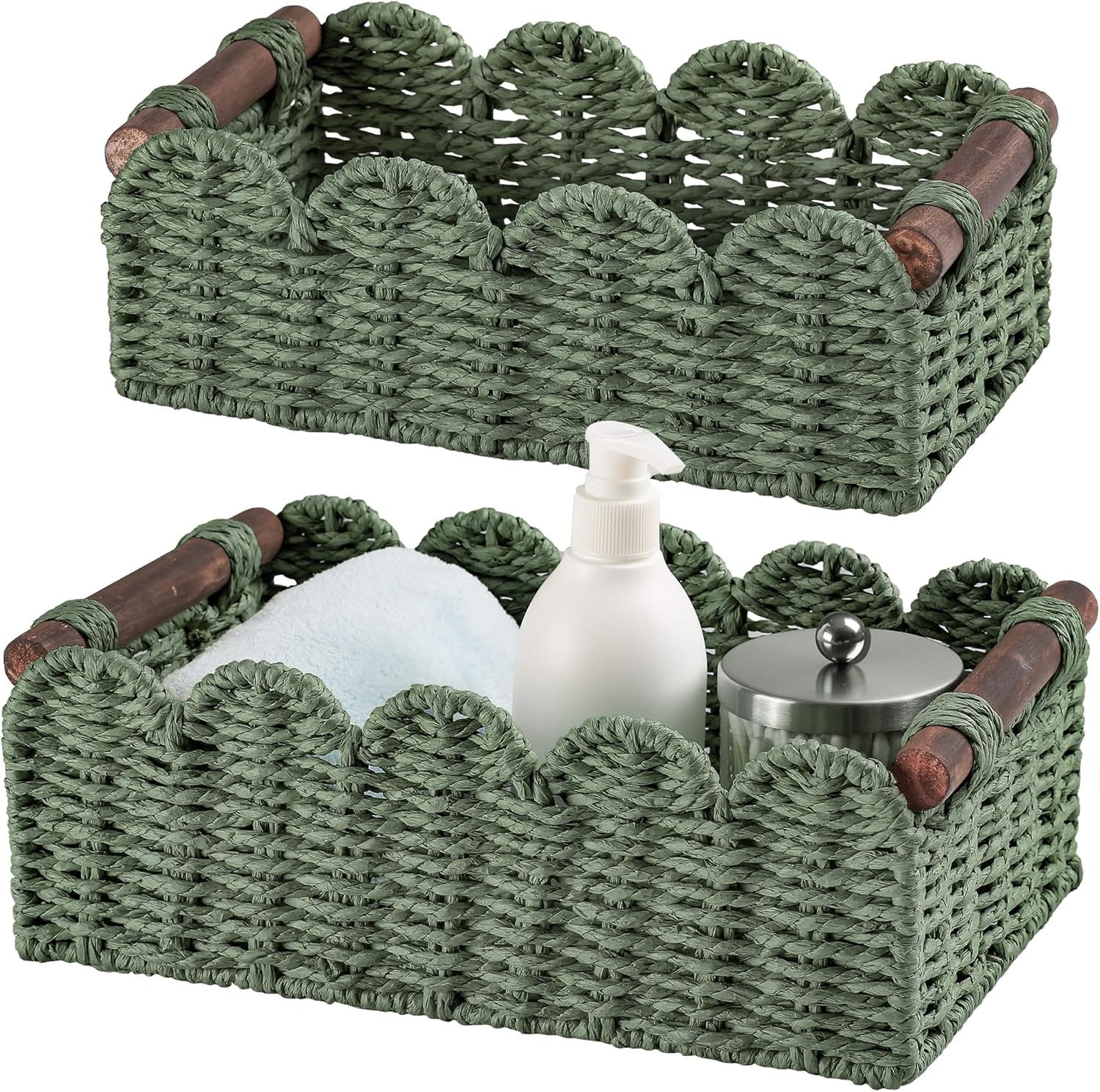 Skiennix Wicker Storage Basket - Stylish Organizer for Toilet Paper | Green Color
