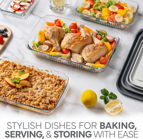 Cook With Color 8-Piece Deep Glass Baking Dish Set - Versatile Casserole & Food Storage Containers | Fluted Grey, Oven & Dishwasher Safe