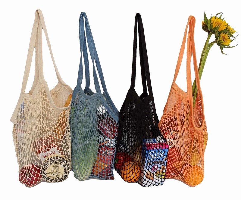 Homeneeds Reusable Long Handle Grocery Bags, Fruit and Vegetable Shoulder Bag, Washable Cotton Mesh String Organizer Shopping Handbags