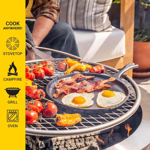Lodge Round Seasoned Cast Iron Griddle - Pre-Seasoned, Non-Toxic Cookware | 10.5-Inch Versatile Pan for Stovetop, Oven, Grill, or Campfire