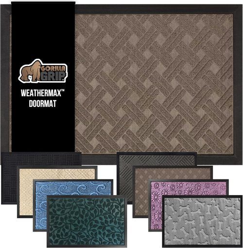 GORILLA GRIP Waterproof All-Season WeatherMAX Doormat - 72x24 Natural Rubber, Stain & Fade Resistant, Easy Clean Taupe Basket Weave