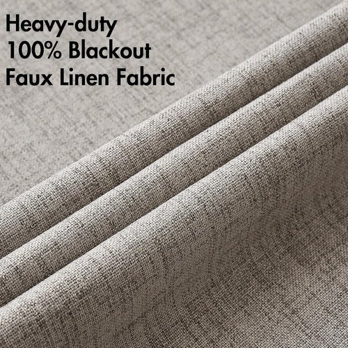 MIULEE 100% Blackout Linen Textured Curtains - Thermal Insulated Room Darkening Drapes | Warm Taupe, 52 x 108 Inch (2 Panels)