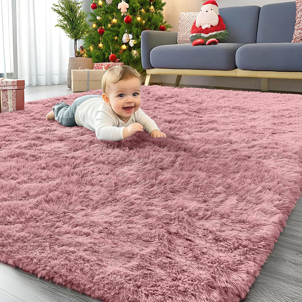 OLANLY Area Rugs - Soft Fluffy Shaggy Indoor Carpet for Living Room & Bedroom - 4x5.9 ft Pale Pink