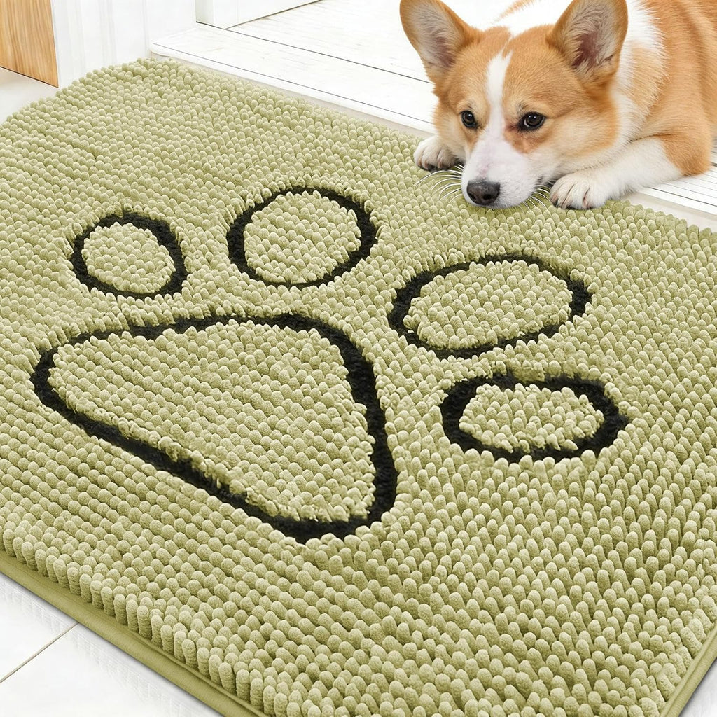 OLANLY Dog Door Mat - Absorbent Non-Slip Mud Mat for Paws | 30x20 Paw Print Design in Vanilla