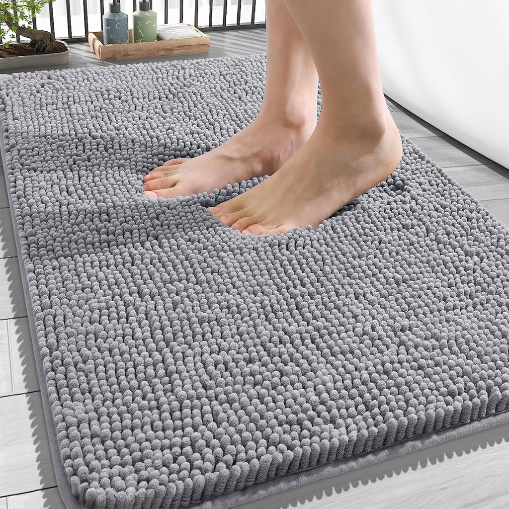 OLANLY Bathroom Rugs - Extra Soft Chenille Bath Mats | Quick Dry, Machine Washable, 34x21, Grey