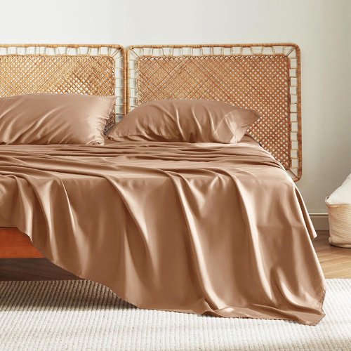 Bedsure Cooling Bed Sheets - Breathable Rayon from Bamboo | Soft & Silky Full Size Bedding, Khaki
