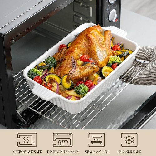 MALACASA Casserole Dishes - Porcelain Baking Set of 4 | Deep Rectangular Lasagna Pans with Handles - White