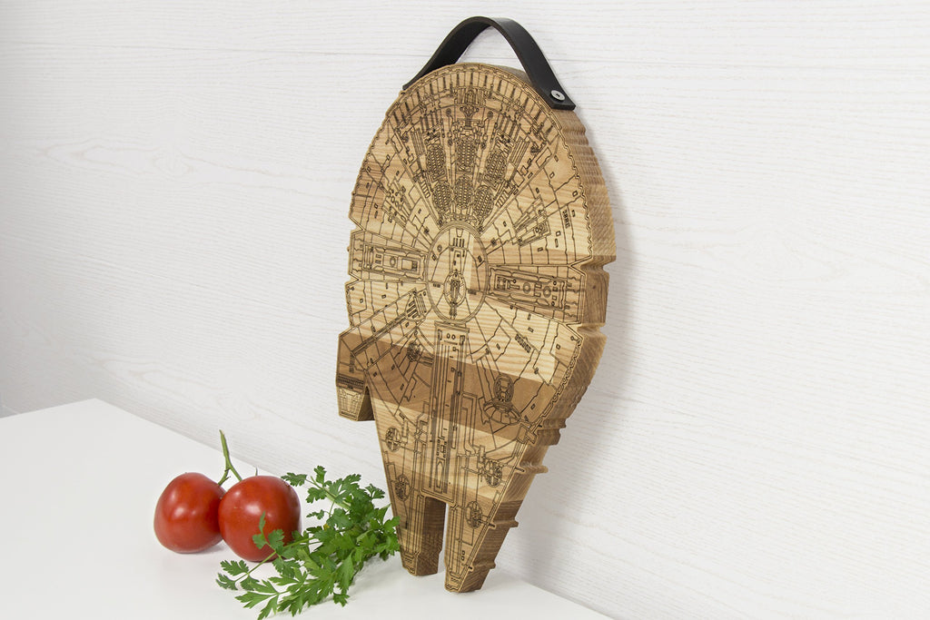 Millennium Falcon Board - Wooden Cutting Board - Engraved Wooden Plate - Rustic Cutting Board - Futuristic Serving Platter - Valentines Gift
