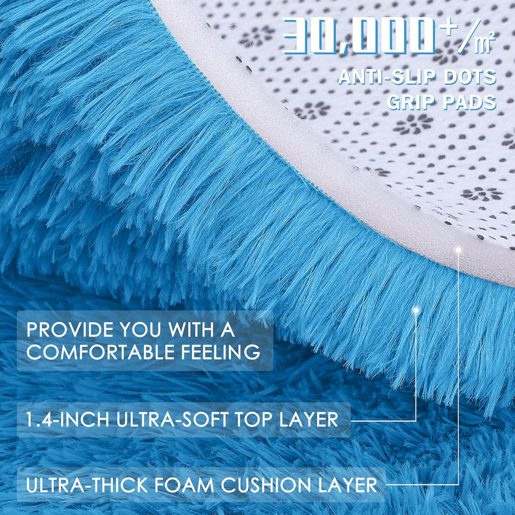 OLANLY Bright Blue Round Area Rug - Soft, Fluffy, Machine Washable 9 ft Circle Carpet for Bedroom & Living Room