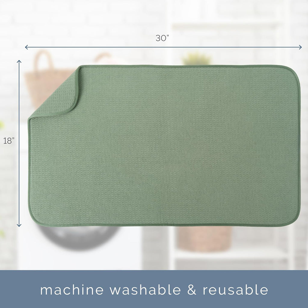 S&T INC. Jumbo Dish Drying Mat - Absorbent Microfiber Kitchen Counter Pad, 18” x 30”, Sage Green
