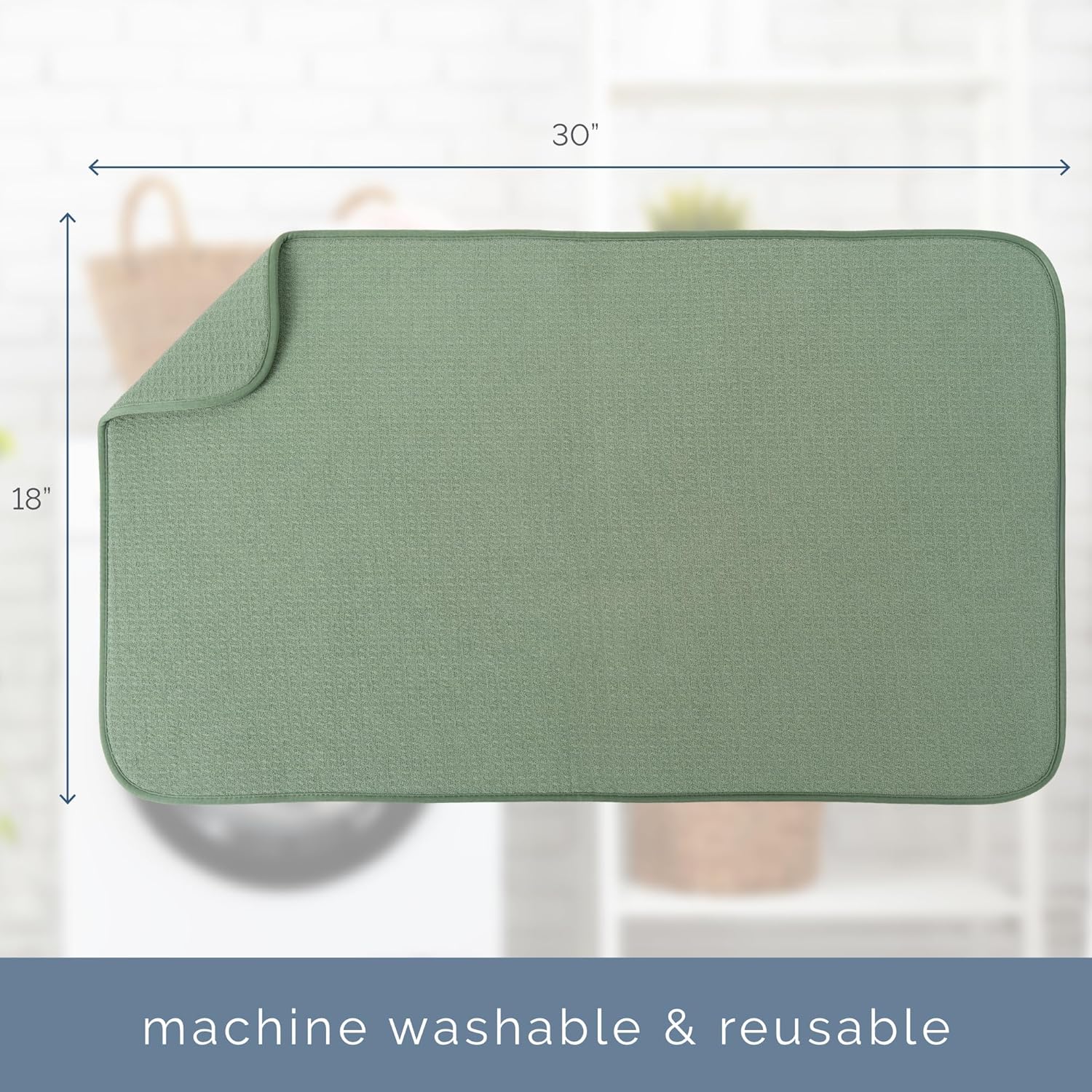 S&T INC. Jumbo Dish Drying Mat - Absorbent Microfiber Kitchen Counter Pad, 18” x 30”, Sage Green