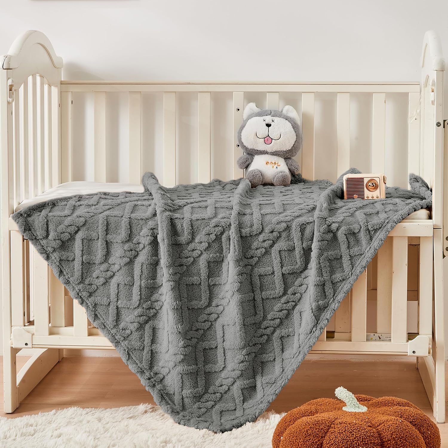 **Sherpa Fleece Baby Blanket - Ultra Soft, Cozy Infant Receiving Blanket for Crib/Stroller | 30”x40” (Grey)**