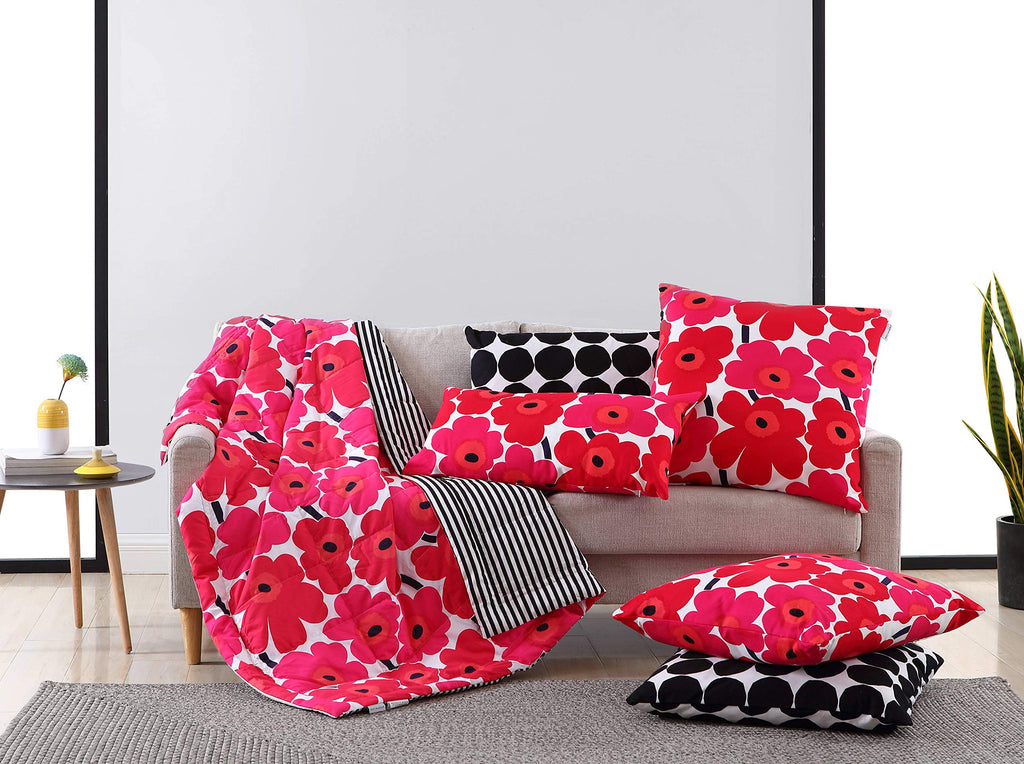 Marimekko - Throw Pillow, Cotton Bedding with Zipper Closure, Stylish Modern Home Decor (Pieni Unikko Red, 26" x 26")