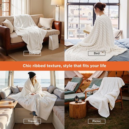 Bedsure GentleSoft White Throw Blanket - Cozy Fleece Summer Throw for Home Decor, 50x60 Inches