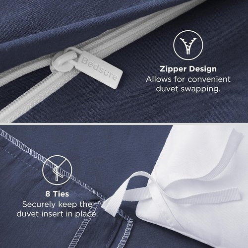 Bedsure Navy Blue Duvet Cover Set - Soft Prewashed Cotton-Like Polyester Twin/Twin XL, 2 Pieces with Zipper Closure