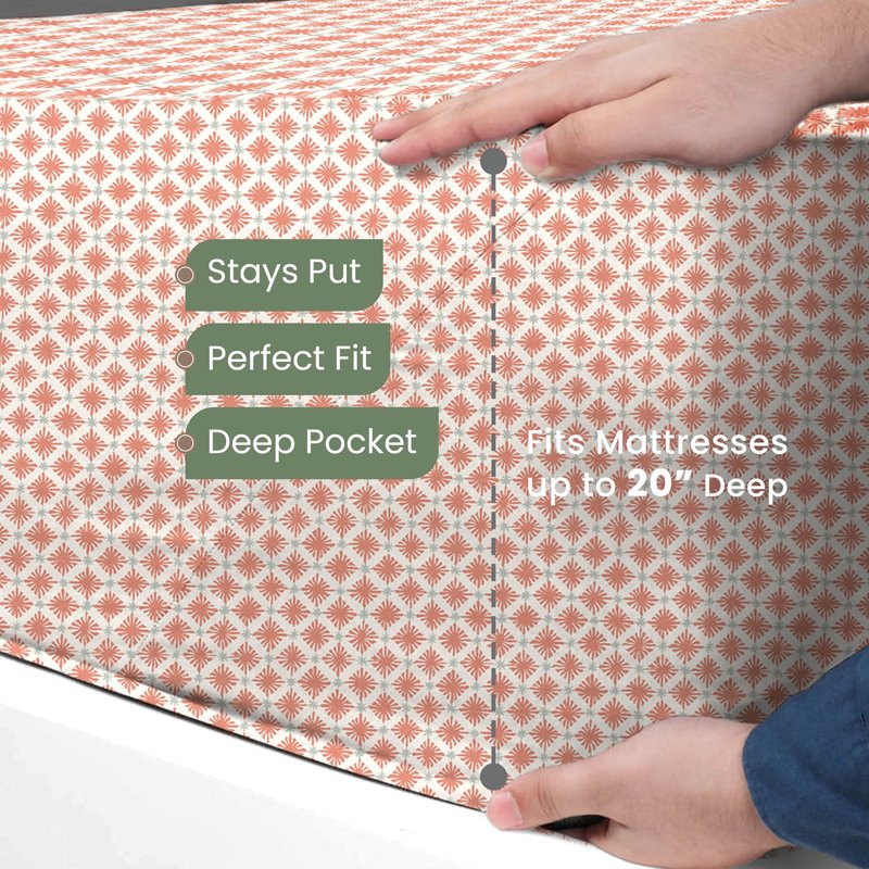 4-Piece EcoPure Queen Size Sheet Set | 100% Organic Cotton Sheets | Comfort Washed Sheets | Cooling | Deep Pocket Bed Sheets | GOTS Certified | Orange