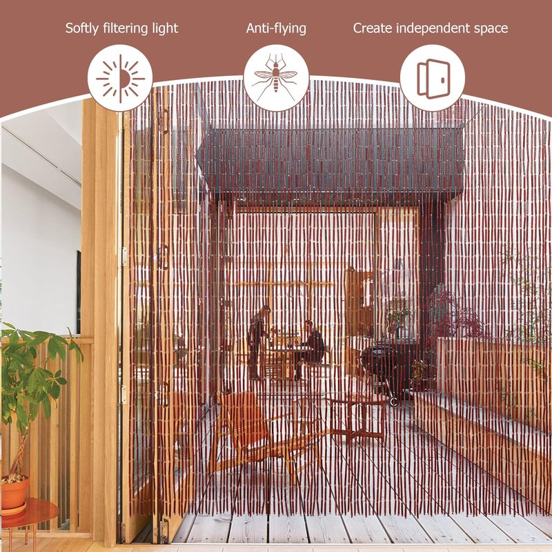 Boshen Handmade Bamboo Beaded Curtains for Doorways, 65 Strands 35.5x78.7inch Natural Wood Boho Hanging Door Beads Curtains Room Divider for Home Decor Hallway Window(Brown)