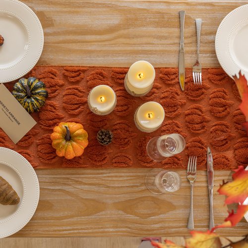 Keketoarrange Thanksgiving Table Runner Rust Terracotta Soft Plush Faux Fur Velvet Pumpkin Autumn Harvest Dining Centerpiece Decor for Home Kitchen Fall Decorations for Home 13 x 72 Inch