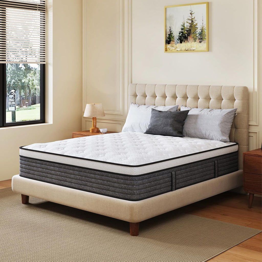 Skiennix Queen Mattress - 12 Inch Hybrid Foam & Pocket Springs | Medium Feel, Pressure Relief, CertiPUR-US