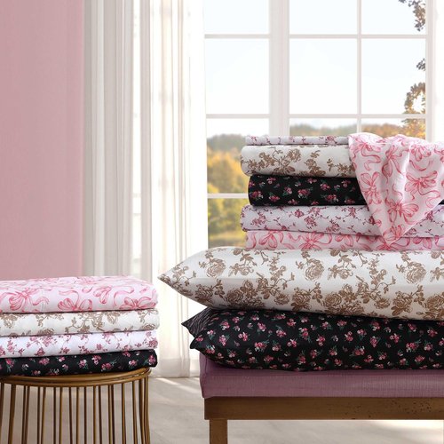 Betsey Johnson - Full Size Sheet Set, Ultra-Soft Bedding with Smooth & Silky Feel, Deep Pockets, Bed Sheets with Matching Fitted Sheet & Pillowcases (Ballet Bows Pink)